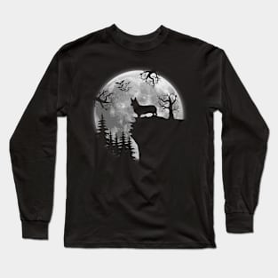 Corgi And Halloween Moon Long Sleeve T-Shirt